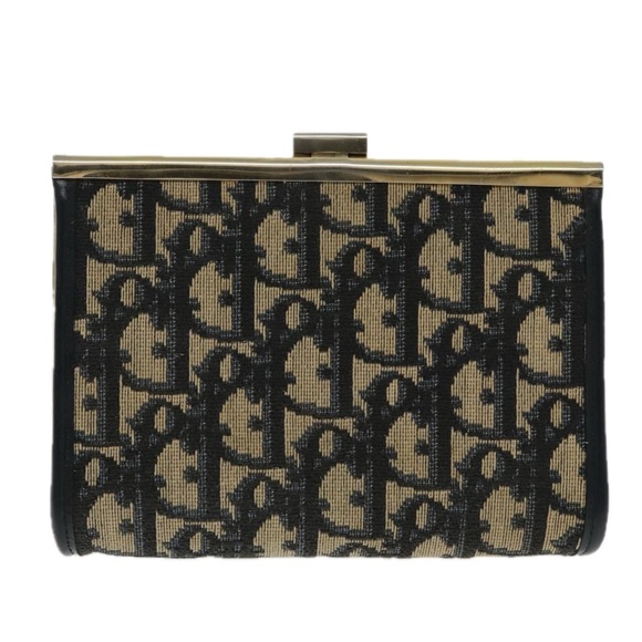 Christian Dior Trotter Canvas Pouch Navy Gold Auth 94733 - Picture 3 of 16